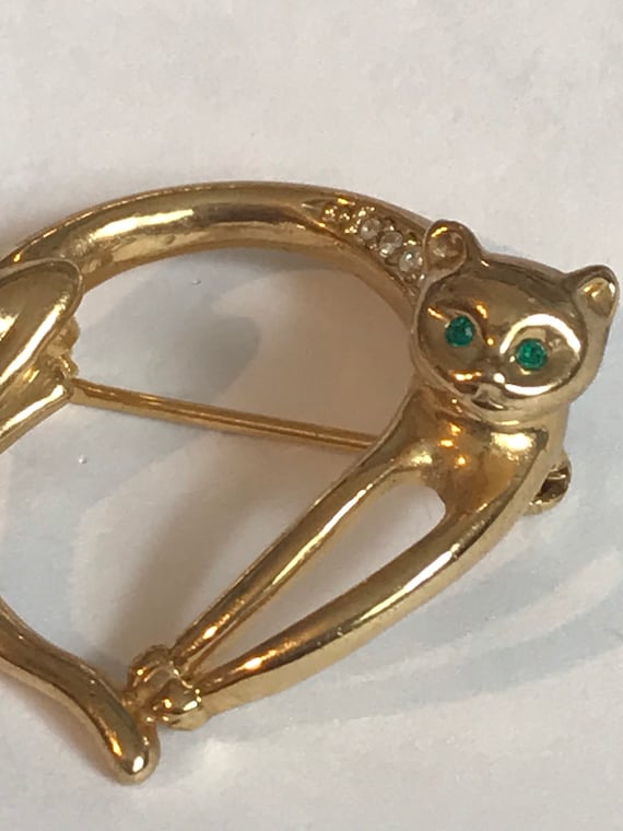 Vintage Spec Trap goldtone cat brooch circular pi… - image 6