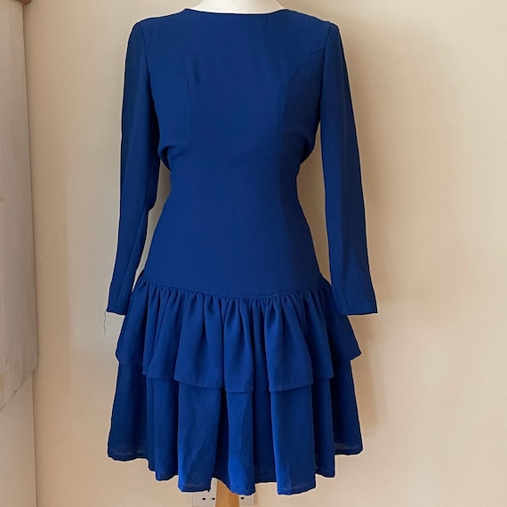 Eighties vintage party dress electric blue with t… - image 1