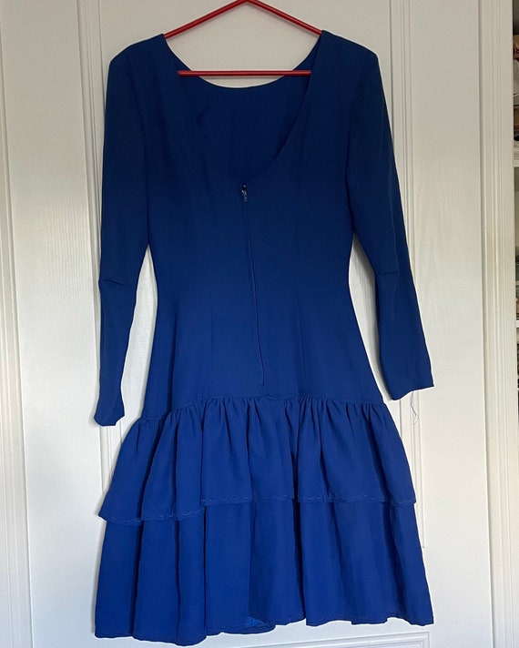Eighties vintage party dress electric blue with t… - image 2