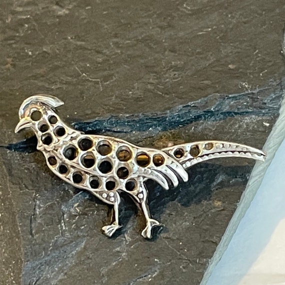 Tiny Antique Bird Brooch pewter - image 1