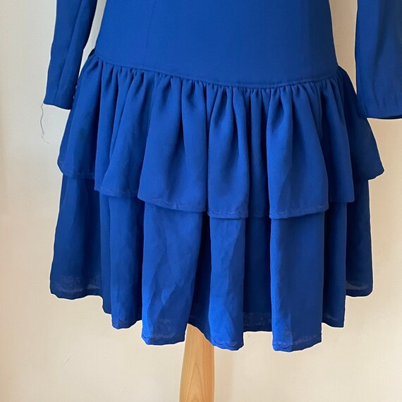 Eighties vintage party dress electric blue with t… - image 5