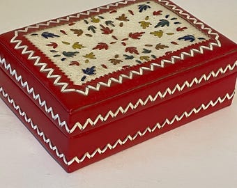 vintage handmade red leather jewellery box