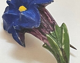 Broche Vintage En Bakélite Motif Fleur Bleu-violet - Occasion Très Bon état