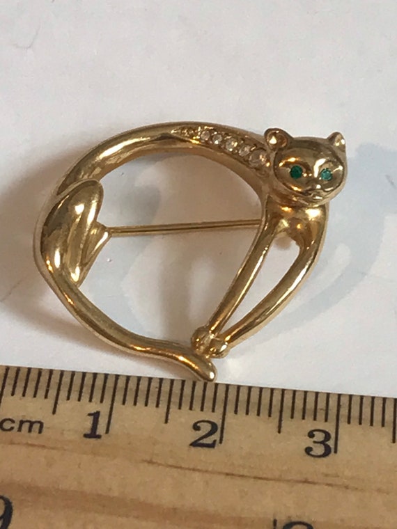 Vintage Spec Trap goldtone cat brooch circular pi… - image 4