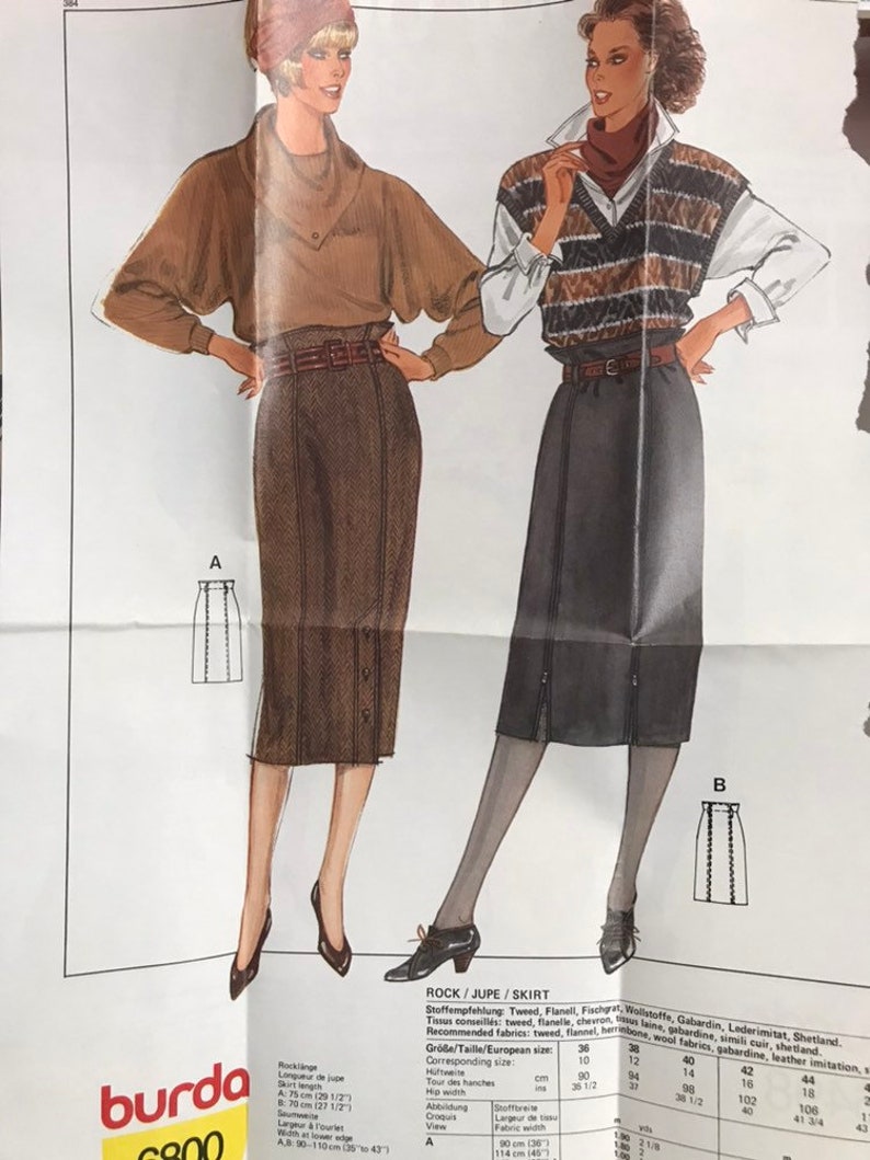 Vintage 1980s 1990s skirt pattern Burda 6800 sewing pattern tweed skirt pencil skirt uncut and unused