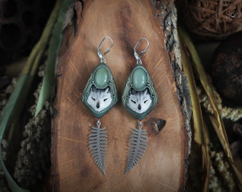 White wolf earrings Wolf lover earrings Forest jewelry Fantasy jewelry Geometry earrings Enchanted nature Boho accessories Woodland earrings