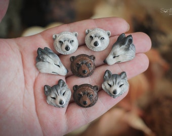 Bears and wolves cabochon set Brown bear cabochon Polar bear cabochon Gray wolf cabochon Unique cabochon Jewelry component Craft gift