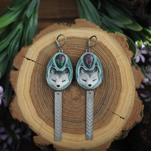 White Fox Earrings: Nature jewelry Long earrings