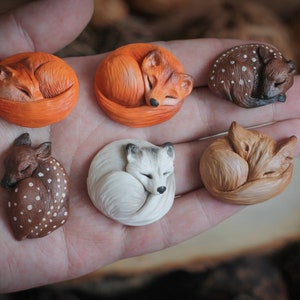 1 pc. Animal cabochon Fox cabochon Deer cabochon Sleeping animal Material for jewelry Fawn cabochon Cabochon Animal Jewelry Polymer clay image 1