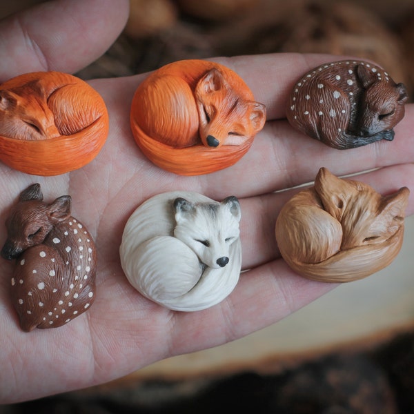 1  pc. Animal cabochon Fox cabochon Deer cabochon Sleeping animal Material for jewelry Fawn cabochon Cabochon Animal Jewelry  Polymer clay