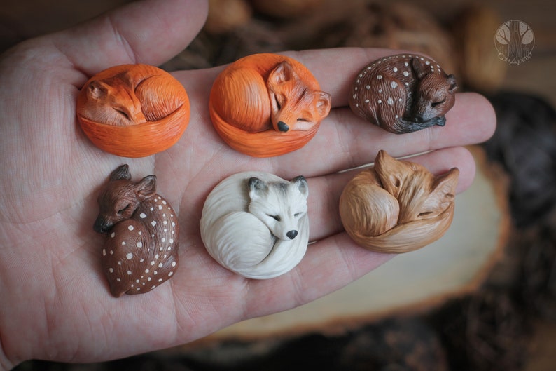 1 pc. Animal cabochon Fox cabochon Deer cabochon Sleeping animal Material for jewelry Fawn cabochon Cabochon Animal Jewelry Polymer clay image 1