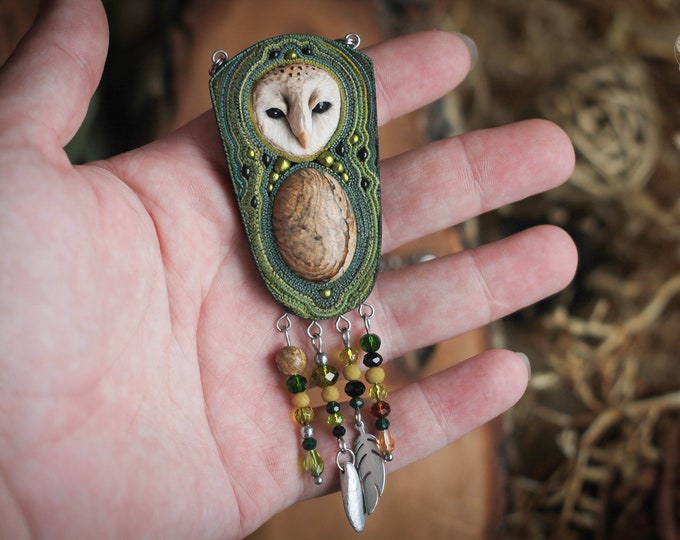 Barn Owl Necklace Barn Owl Owl Jewelry Animal Pendant Owl Totem Spirit