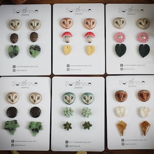 Barn owl stud earrings set Lovely earrings Forest jewelry Cottagecore jewelry Succulent earrings Bird earrings set Woodland owl jewellery