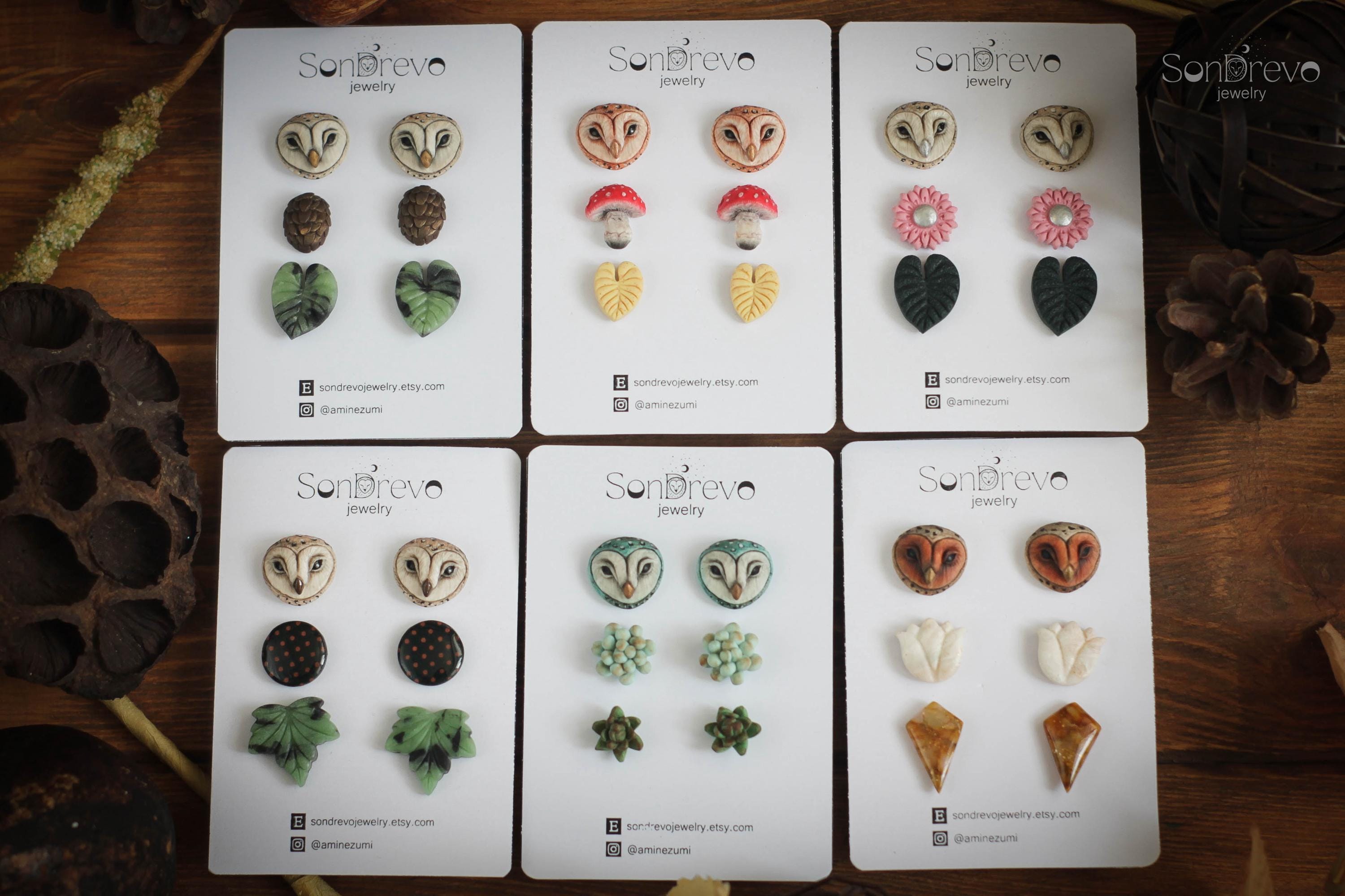 Barn Owl Stud Earrings Set: Bird earrings, Woodland jewellery