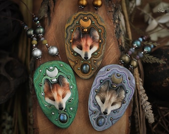 Fox necklace Fox jewelry Crescent witch Animal necklace Crescent moon Red fox Animal jewelry Fox totem Forest animal Cute fox Fox gift