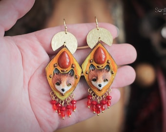Fox earrings Woodland jewellery Witchy earrings Forest earrings Witchy look Foxy accessories Dark boho style Statement earrings Forest girl