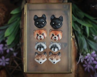 Small animal faces cabochon Fox cabochon Raccoon cabochon Red panda cabochon Unique cabochons Handmade materials Cute animal Forest cabochon