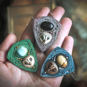 Barn owl necklace Barn owl Owl jewelry Animal pendant Owl totem Spirit owl Gray pendant Magic owl Wise owl Bohemian jewellery Owl lover gift