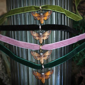 Moth choker Velvet choker Death&#39;s head moth necklace Goth choker Witch butterfly jewelry Witchy whimsical gift Enchanted forest choker