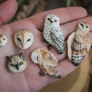 Barn owl cabochons White owl cabs Owl head Bird face Cabochon for beaded embroidery and metalsmith Polymer clay animal cabochon for jewelry