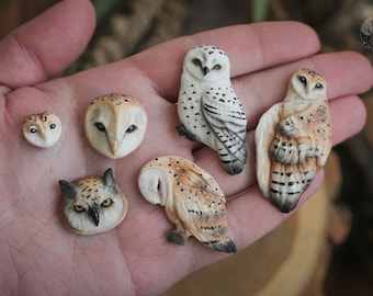 Barn owl cabochons White owl cabs Owl head Bird face Cabochon for beaded embroidery and metalsmith Polymer clay animal cabochon for jewelry