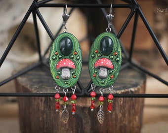 Amanita earrings Long earrings Mushroom jewelry Forest jewelry Witch jewelry Statement earrings  Fabulous earrings Festival bold jewelry