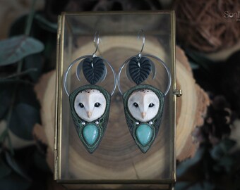 Light owl earrings Owl jewelry Bird earrings Owl lover gift Woodland earrings Long earrings Statement earrings Bold earrings Quirky earrings