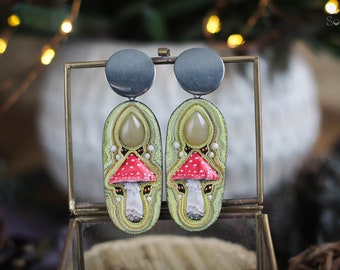 Mushroom earrings Amanita earrings Bright jewellery Cottagecore earrings Weird earrings Witchy jewelry Fairy earrings Woodland earrings
