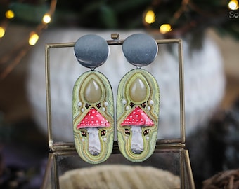 Amanita Mushroom Earrings – Witchy Forest Jewelry, Cottagecore Nature Earrings