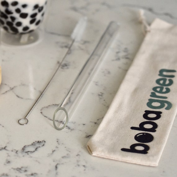 ALINK Reusable Glass Straws, 2PCS Clear Glass Boba Straws, 8PCS Smoothie Straws For Bubble Tea, Milkshakes, Popping Tapioca Pearls With 2 Cleaning Brush: Straws