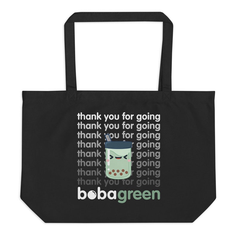 Large Organic Bubble Tea Bobagreen Reusable Tote Bag Black image 2