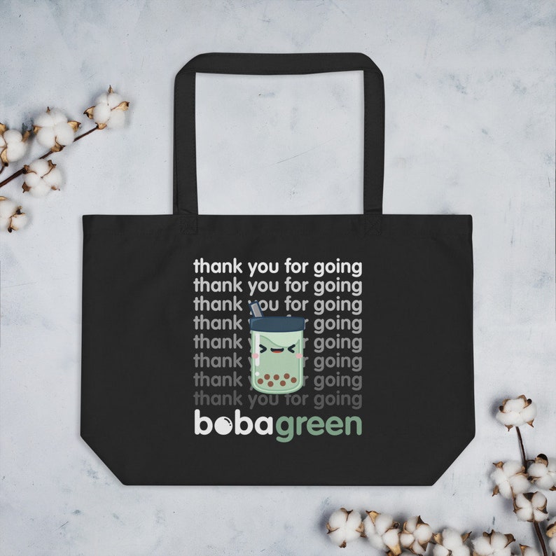 Large Organic Bubble Tea Bobagreen Reusable Tote Bag Black image 4