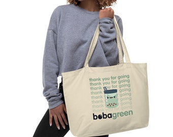 Large Organic Bubble Tea Bobagreen Reusable Tote Bag (Khaki)