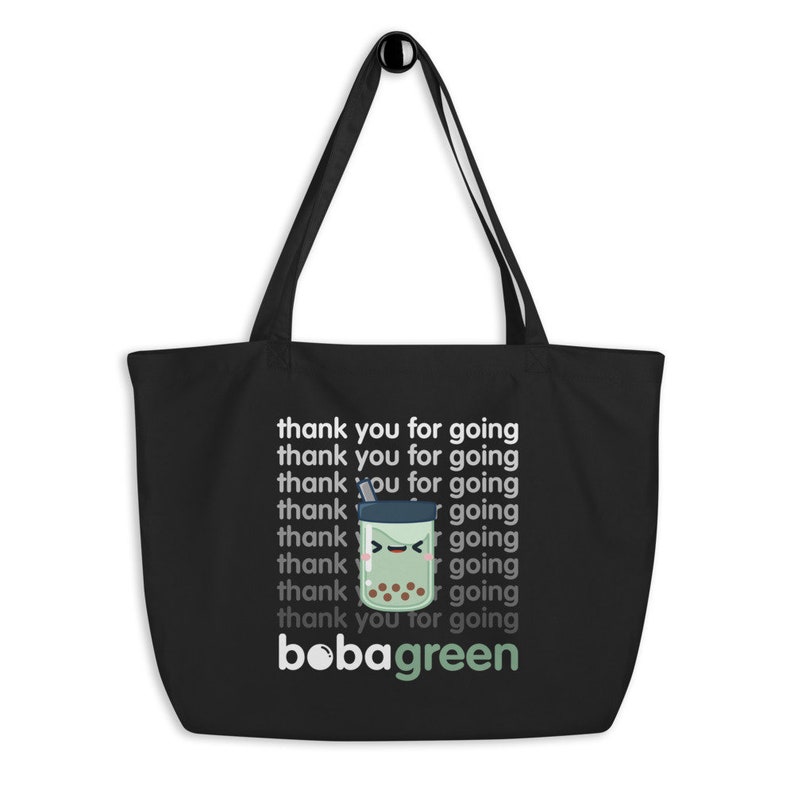 Large Organic Bubble Tea Bobagreen Reusable Tote Bag Black image 1