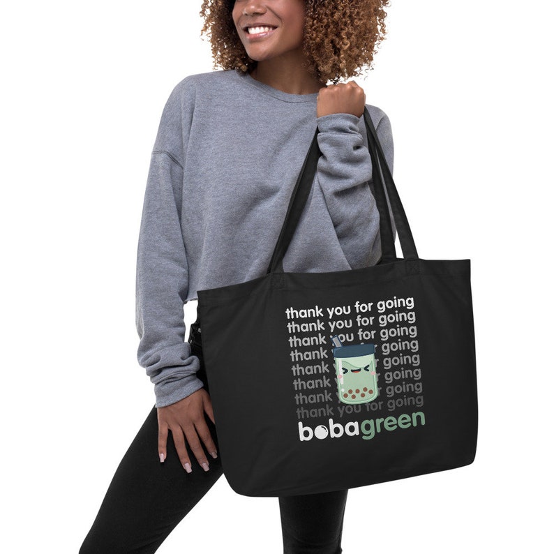Large Organic Bubble Tea Bobagreen Reusable Tote Bag Black image 5