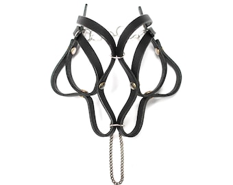 Linear schwarz Leder Handstück, einzigartige handgefertigte Schmuck