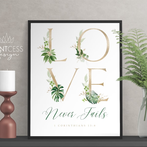 Love Never Fails 1 Corinthians 13:8 Scripture Quote Print 8x10 Typography Digital Download Printable JW 2019 Convention