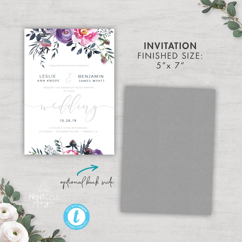 Floral Wedding Invitation Suite FULLY EDITABLE TEMPLATES