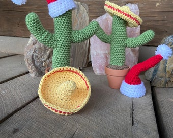 Cinco de mayo decor cactus with Santa hat crochet saguaro cactus Cinco de mayo cactus cactus with sombrero handmade cactus