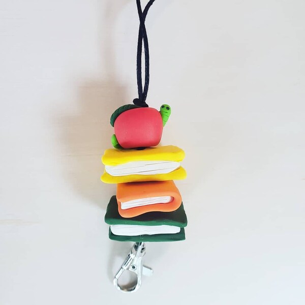Book worm Beaded Lanyard, Key chain, Beaded accessories, Teacher Lanyard, Polymer Clay Jewelry, Scarlett of Eden Lanyard, beaded lanyard