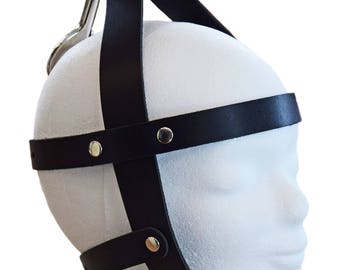 Terginum Leather Head Harness  Restraint Cuff Shackle Head Fixation incl. Carabiner hook