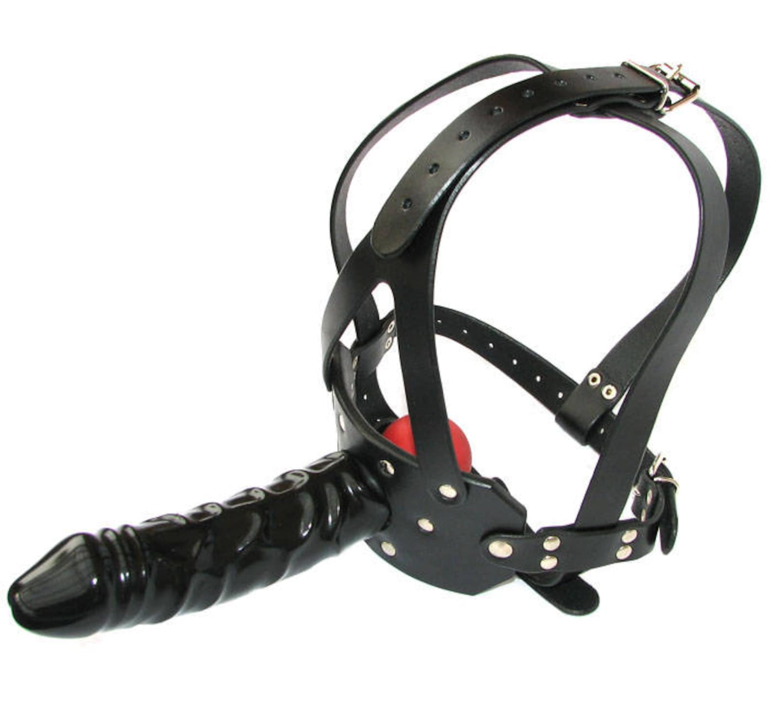 Harness penis gag with detachable silicone dildo mouth plug