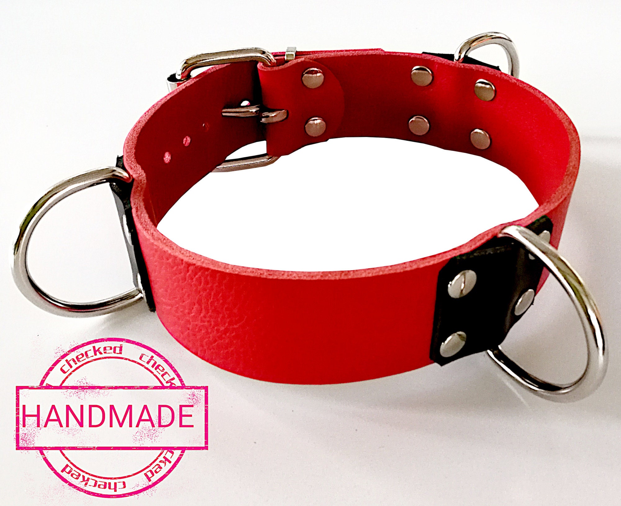 BDSM Bondage Collar With 3 D-rings RED / Soft Buffalo | Etsy