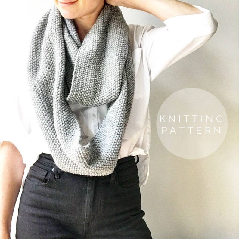 KNITTING PATTERN // Infinity Scarf Pattern // Knit Scarf Pattern // Simple Seed Scarf image 1