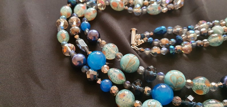 Upcycled Vintage Necklace Artisan Gifts 3 Strand 50/'s Revival Unique Gifts Lampwork Glass Art Deco