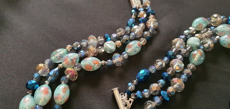 Upcycled Vintage Necklace Artisan Gifts 3 Strand 50/'s Revival Unique Gifts Lampwork Glass Art Deco