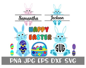 Easter Bundle  Split Monogram Svg Easter Bunny Svg, Easter Svg Vector Svg Silhouette Svg Circuit Cameo Cut files Cutting Files SVG