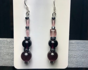 Vintage Glass Bead Earrings with Hematite