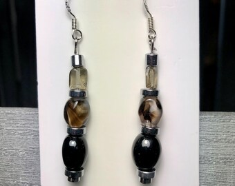 Handmade Vintage Glass Bead Earrings with Hematite