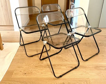 Plia Stuhl mit schwarzer Struktur. Klappstühle von Giancarlo Piretti für Castelli | Italienisches Weltraumzeitalter-Design | 1960 guter Zustand